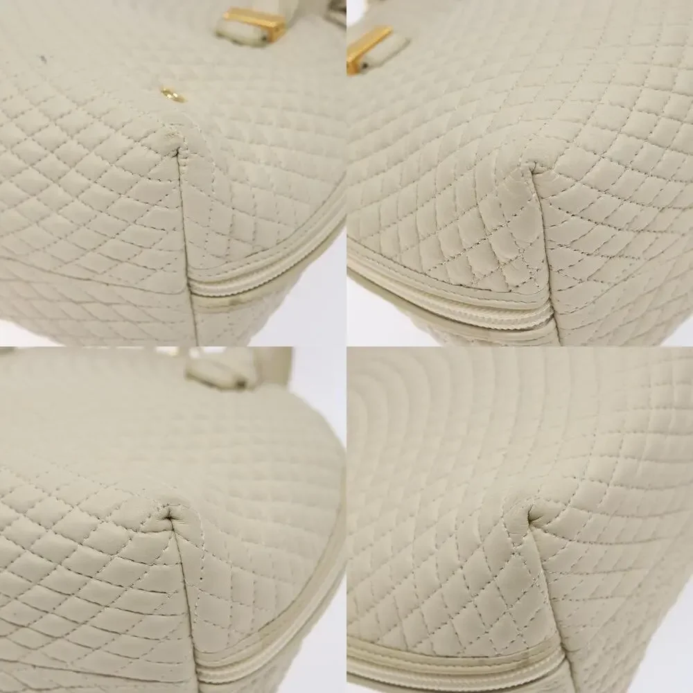 Bally Leather Handbag White Gold Cream